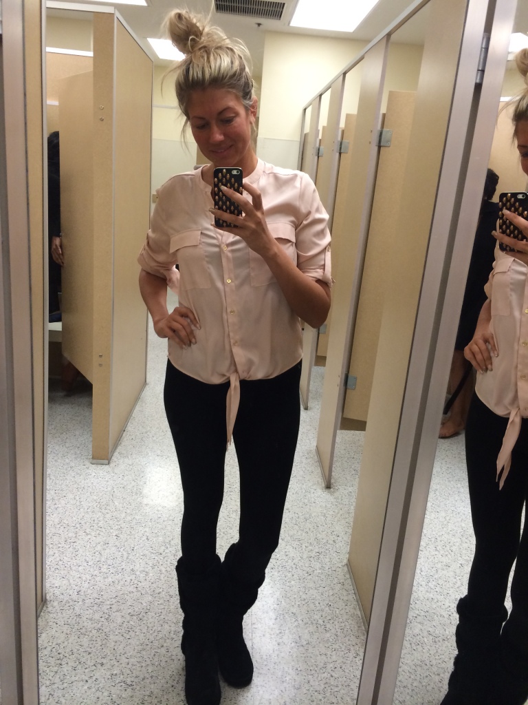 trying on ck blouse! so chic! can be dressed up OR down!